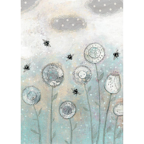 5 Bees White Modern Wood Framed Art Print by Ogren, Sarah