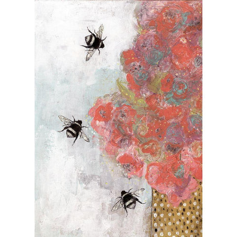 3 Bees and Orange Flower Black Modern Wood Framed Art Print with Double Matting by Ogren, Sarah