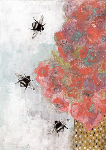 3 Bees and Orange Flower White Modern Wood Framed Art Print with Double Matting by Ogren, Sarah