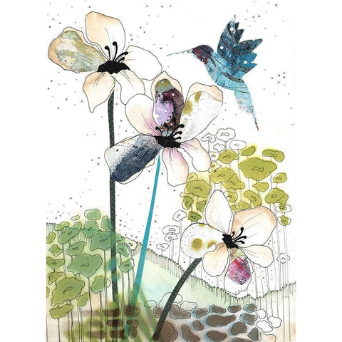 Flowers and a Hummingbird Black Modern Wood Framed Art Print by Ogren, Sarah