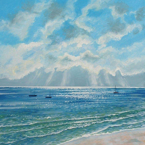 Boats Moored in Morning Sun White Modern Wood Framed Art Print by Francis, Sandra