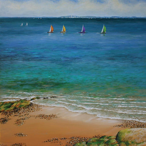 Spinnakers Up Black Ornate Wood Framed Art Print with Double Matting by Francis, Sandra