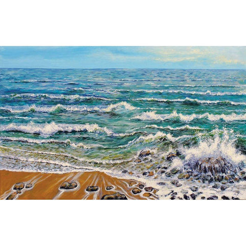 Wind White Waves Black Modern Wood Framed Art Print with Double Matting by Francis, Sandra