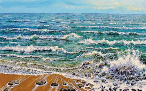 Wind White Waves Black Ornate Wood Framed Art Print with Double Matting by Francis, Sandra