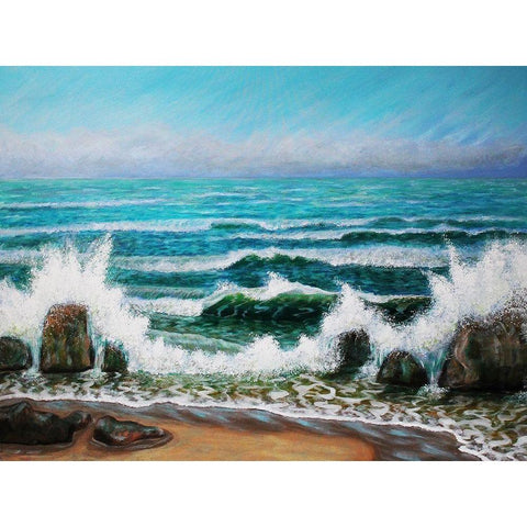 Waves on the Rocky Shore Black Modern Wood Framed Art Print with Double Matting by Francis, Sandra