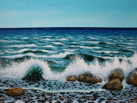 White Waves White Modern Wood Framed Art Print with Double Matting by Francis, Sandra