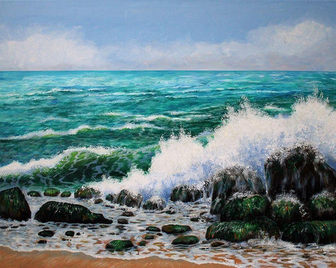 Crashing Waves White Modern Wood Framed Art Print with Double Matting by Francis, Sandra