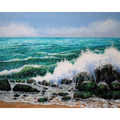 Crashing Waves White Modern Wood Framed Art Print by Francis, Sandra