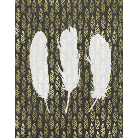 Feathers and Gold Gold Ornate Wood Framed Art Print with Double Matting by Moss, Tara