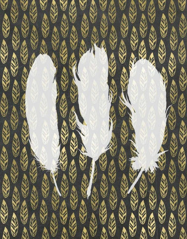 Feathers and Gold Black Ornate Wood Framed Art Print with Double Matting by Moss, Tara