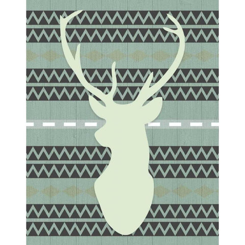 Green Tribal Deer Head on Gray White Modern Wood Framed Art Print by Moss, Tara