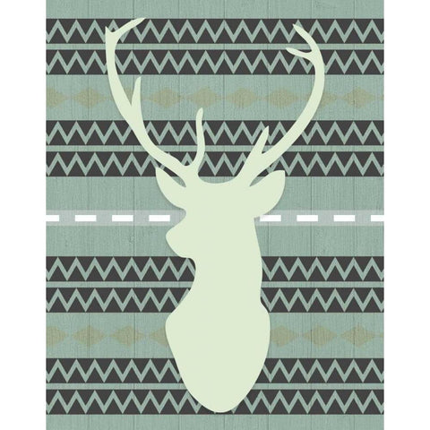 Green Tribal Deer Head on Gray Black Modern Wood Framed Art Print with Double Matting by Moss, Tara