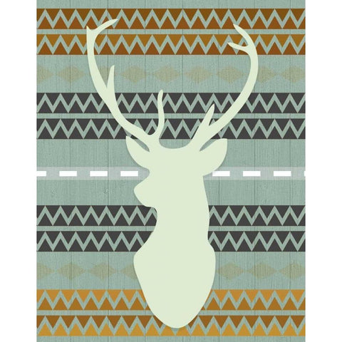 Green Tribal Deer Head White Modern Wood Framed Art Print by Moss, Tara