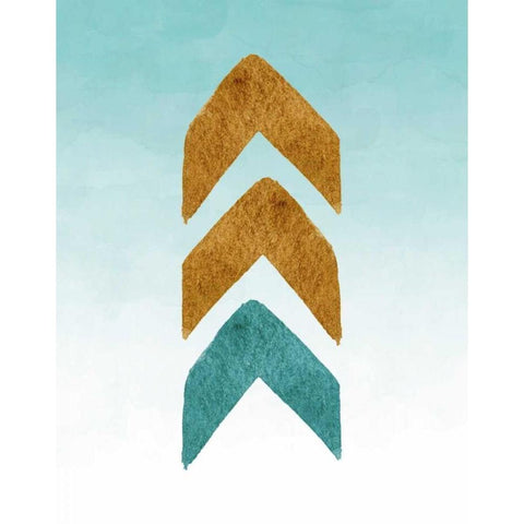 Gold and Teal Tribal Arrows White Modern Wood Framed Art Print by Moss, Tara