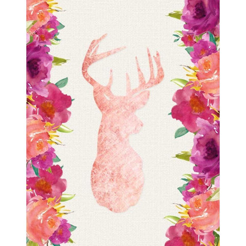 Floral Deer Head Gold Ornate Wood Framed Art Print with Double Matting by Moss, Tara