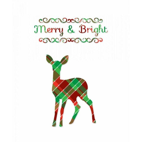 Plaid Deer Merry and Bright Black Modern Wood Framed Art Print by Moss, Tara