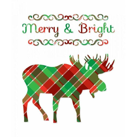 Plaid Moose Merry and Bright White Modern Wood Framed Art Print by Moss, Tara