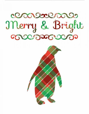 Plaid Penguin Merry and Bright Black Ornate Wood Framed Art Print with Double Matting by Moss, Tara