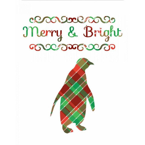 Plaid Penguin Merry and Bright Black Modern Wood Framed Art Print with Double Matting by Moss, Tara