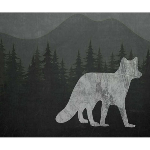 Chalkboard Fox Black Modern Wood Framed Art Print with Double Matting by Moss, Tara