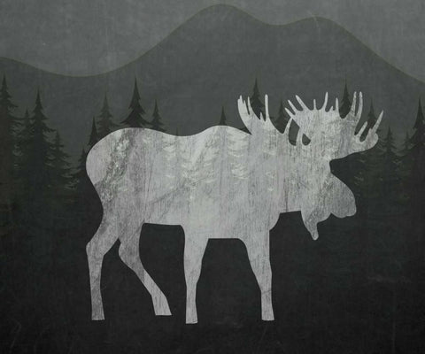 Chalkboard Moose White Modern Wood Framed Art Print with Double Matting by Moss, Tara