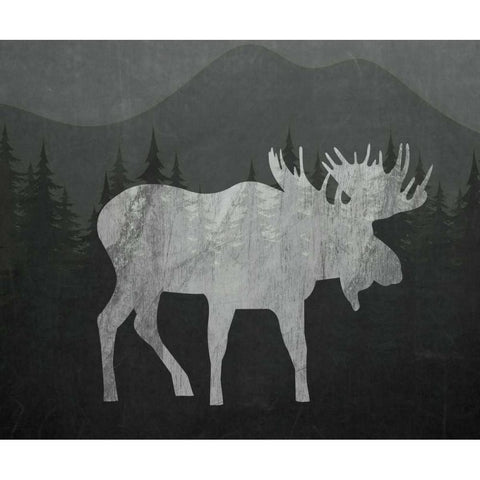 Chalkboard Moose White Modern Wood Framed Art Print by Moss, Tara