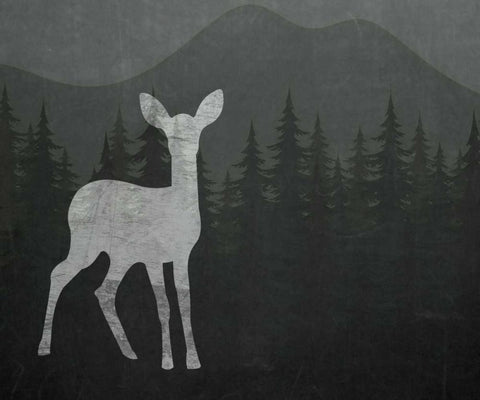 Chalkboard Deer White Modern Wood Framed Art Print with Double Matting by Moss, Tara