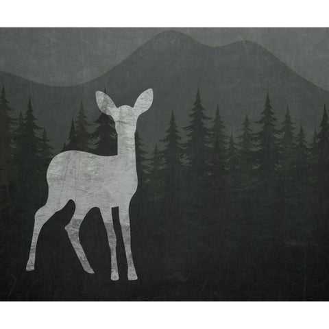 Chalkboard Deer Black Modern Wood Framed Art Print with Double Matting by Moss, Tara