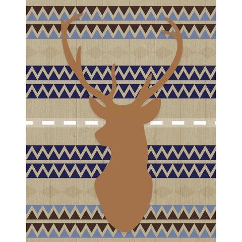 Orange Blue Tribal Deer Gold Ornate Wood Framed Art Print with Double Matting by Moss, Tara