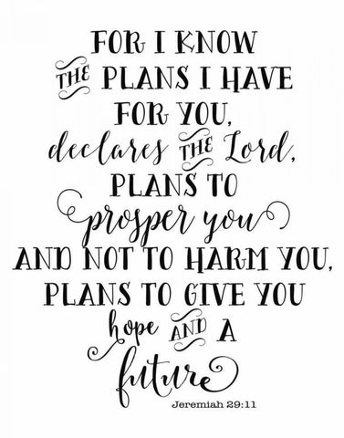 Jeremiah 29-11 Black and White Black Ornate Wood Framed Art Print with Double Matting by Moss, Tara