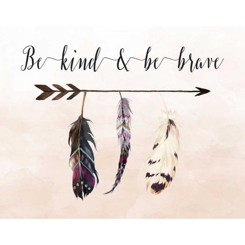 Be Kind and Be Brave Feathers Cream White Modern Wood Framed Art Print by Moss, Tara