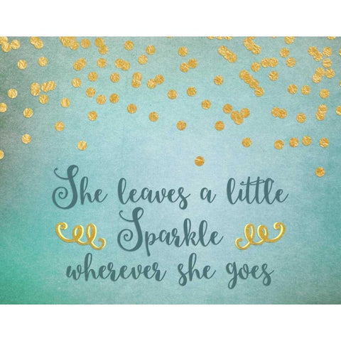 She Leaves a Little Sparkle - Teal White Modern Wood Framed Art Print by Moss, Tara