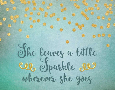 She Leaves a Little Sparkle - Teal White Modern Wood Framed Art Print with Double Matting by Moss, Tara