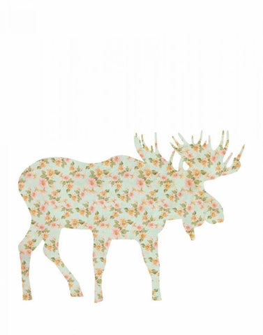 Floral Moose White Modern Wood Framed Art Print with Double Matting by Moss, Tara