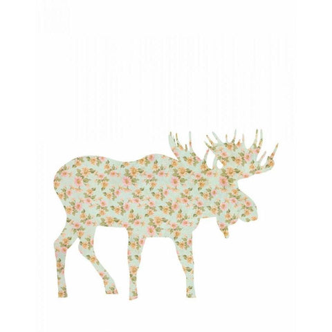 Floral Moose White Modern Wood Framed Art Print by Moss, Tara