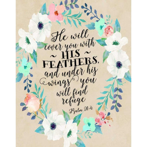 Psalm 91 - 4 Wreath White Modern Wood Framed Art Print by Moss, Tara