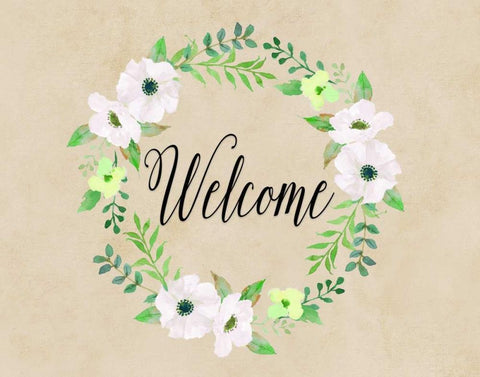 Welcome Green Wreath Black Ornate Wood Framed Art Print with Double Matting by Moss, Tara