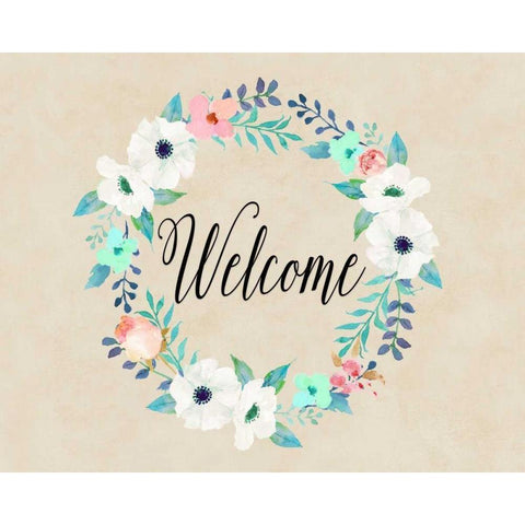 Welcome Teal and Pink White Modern Wood Framed Art Print by Moss, Tara