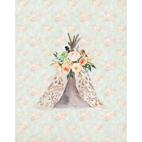 TeePee on Floral White Modern Wood Framed Art Print by Moss, Tara