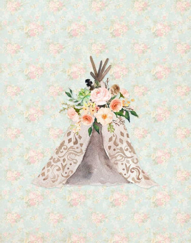 TeePee on Floral White Modern Wood Framed Art Print with Double Matting by Moss, Tara