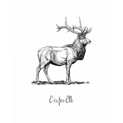 E is for Elk Black Modern Wood Framed Art Print by Moss, Tara