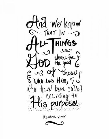 Romans 8:28 White Modern Wood Framed Art Print with Double Matting by Moss, Tara