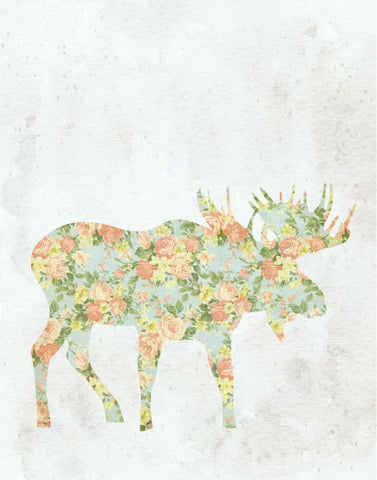 Shabby Chic Moose White Modern Wood Framed Art Print with Double Matting by Moss, Tara