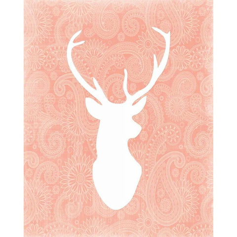 Coral and White Deer Head Black Modern Wood Framed Art Print with Double Matting by Moss, Tara