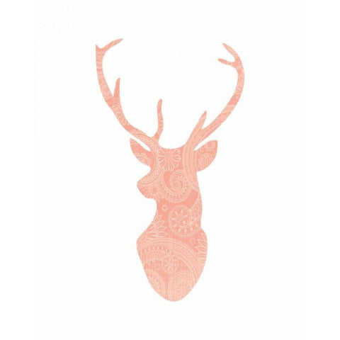 Coral Pattern Deer Head White Modern Wood Framed Art Print by Moss, Tara