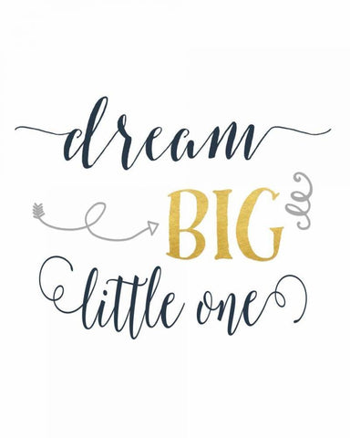 Dream Big Navy and Gold White Modern Wood Framed Art Print with Double Matting by Moss, Tara