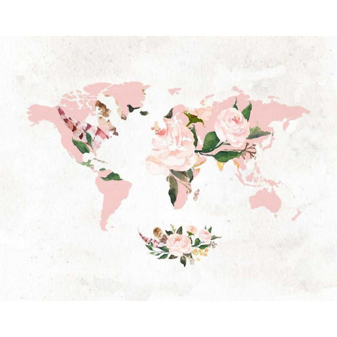 Floral Watercolor Map White Modern Wood Framed Art Print by Moss, Tara