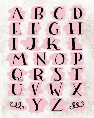 Pink Alphabet Black Ornate Wood Framed Art Print with Double Matting by Moss, Tara