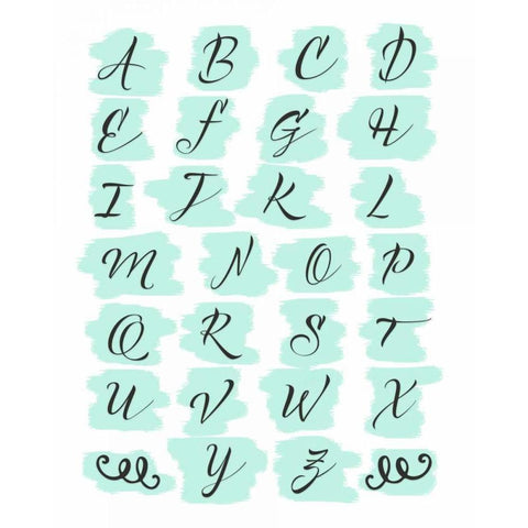 Teal Alphabet Black Modern Wood Framed Art Print by Moss, Tara