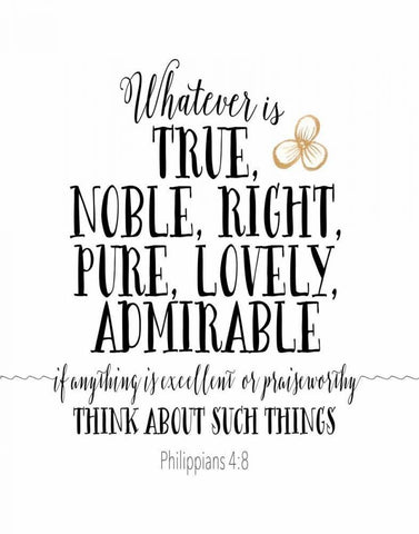 Philippians 4:8 White Modern Wood Framed Art Print with Double Matting by Moss, Tara